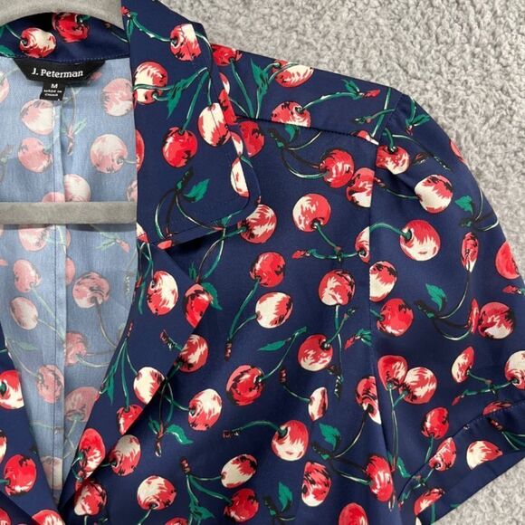 J. Peterman Dress Retro Cherry Print Button Front Collared Pockets NWOT Medium - Picture 3 of 13